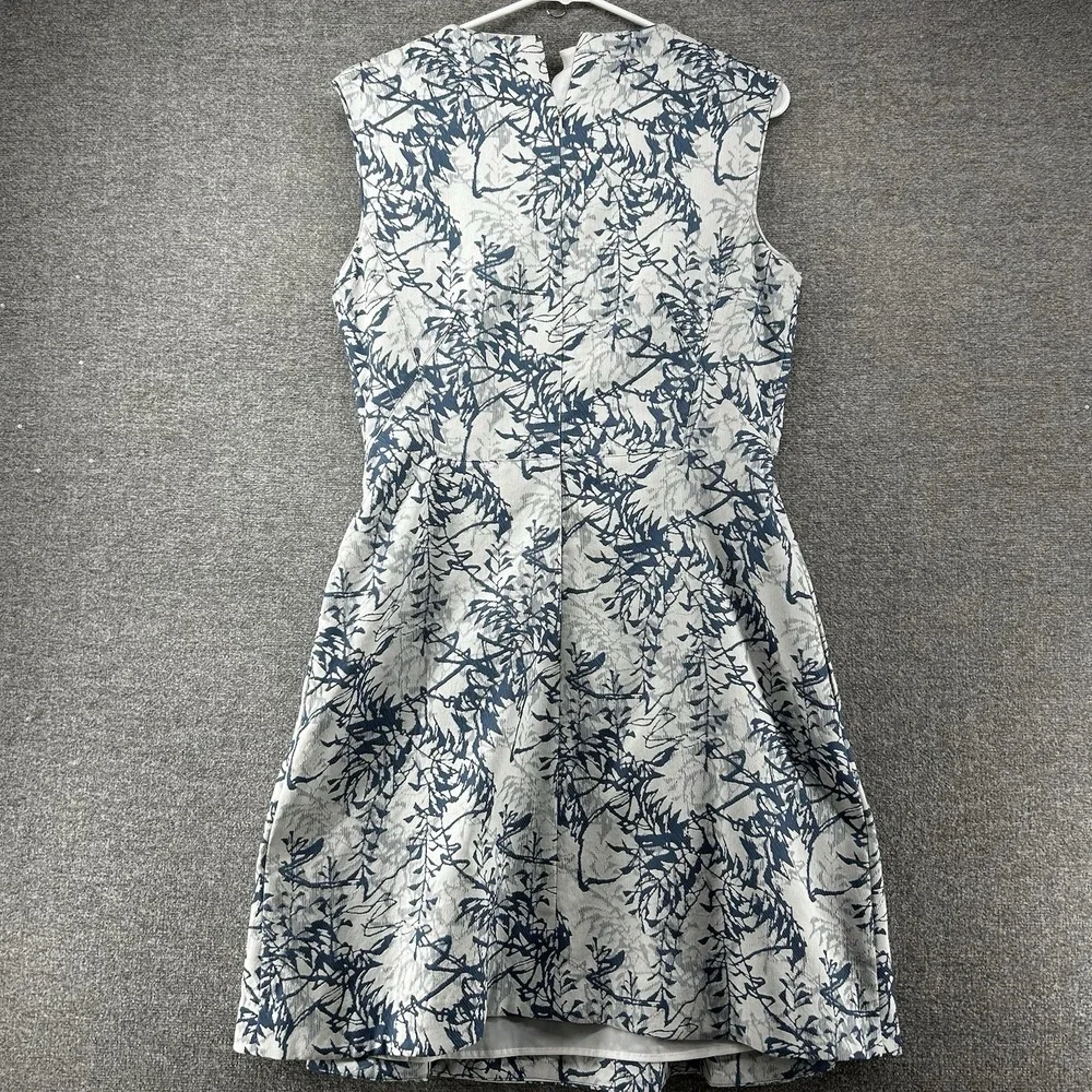 Reiss Clemens Jacquard Sleeveless Dress A line Women Sz 10 Blue White Pockets
